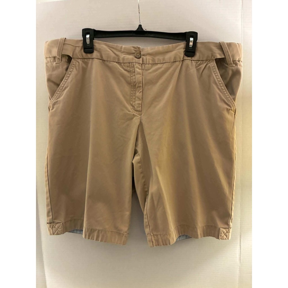 Lands' End Chino Shorts Womens 16W Tan Khaki Cotton Twill Plus Size 347681